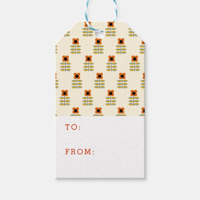 skandinavisches Muster des Orangen Blumenmusters Geschenkanhänger (Vorderseite)