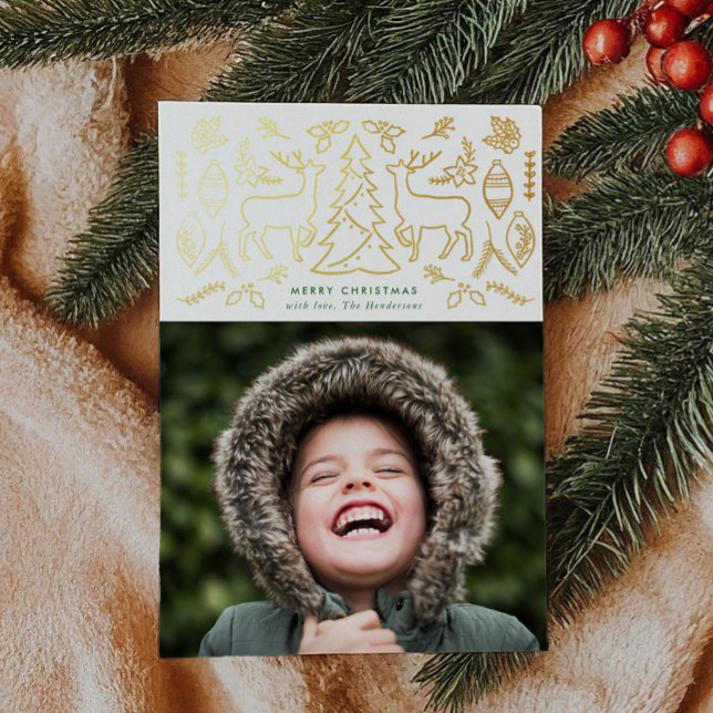 Skandinavisches Muster Foto Gold Folien Feiertagskarte (Scandinavian Pattern Christmas Photo Gold Foil Holiday Card)