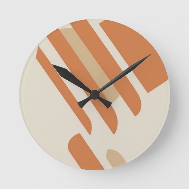 Skandinavisches Orange & Cream Geometric Runde Wanduhr (Vorderseite)