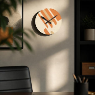 Skandinavisches Orange & Cream Geometric Runde Wanduhr