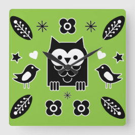 Skandinavisches Owl Folkloregeschenk Quadratische Wanduhr