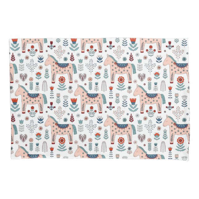 Skandinavisches PferdeVolkskunst-Muster Kissenbezug (Vorderseite-Links)