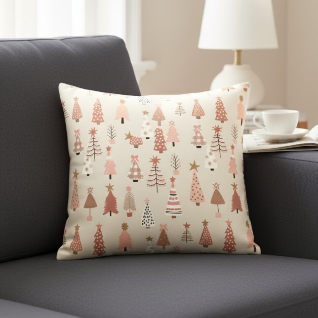 Skandinavisches Rosa-Weihnachtskissen Dekokissen (coussin décoratif sapins de noël scandinave roses)