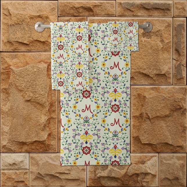 Skandinavisches Rosemaling Monogram Muster Nordic Badhandtuch Set (Von Creator hochgeladen)