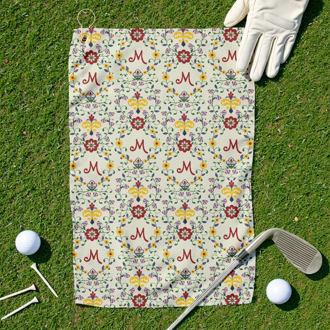 Skandinavisches Rosemaling Monogram Muster Nordic Golfhandtuch (Von Creator hochgeladen)