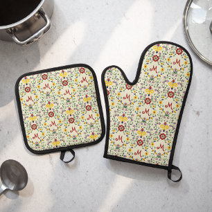 Skandinavisches Rosemaling Monogram Muster Nordic Ofenhandschuh & Topflappen-Set