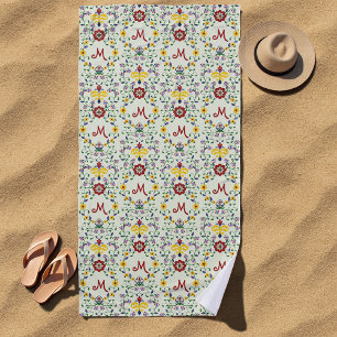 Skandinavisches Rosemaling Monogram Muster Nordic Strandtuch