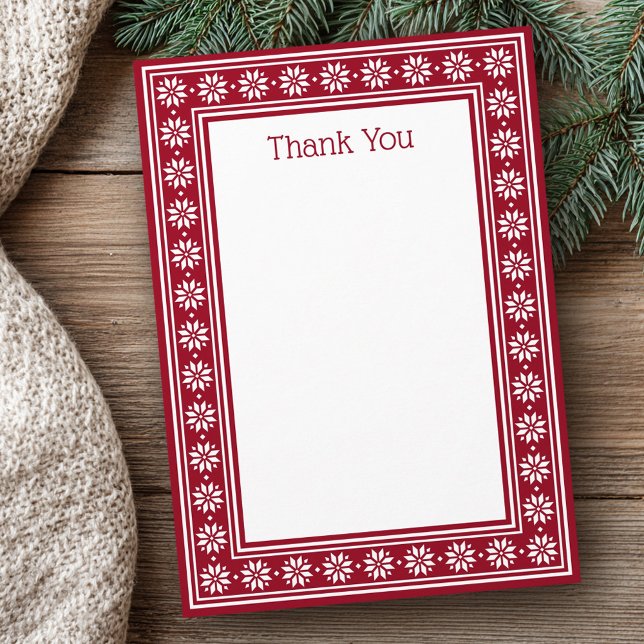 Skandinavisches Sternenmuster Grenze dunkelrot lee Dankeskarte (Scandinavian star pattern border dark red blank thank you card)
