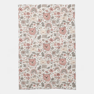 Skandinavisches Teddybär-Boho-Muster Geschirrtuch