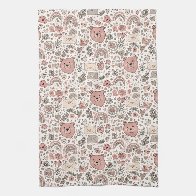 Skandinavisches Teddybär-Boho-Muster Geschirrtuch (Vertikal)