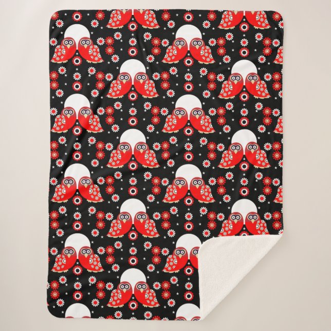 Skandinavisches Vogelvolk Kunst Fleece Blanken Sherpadecke (Vorderseite)