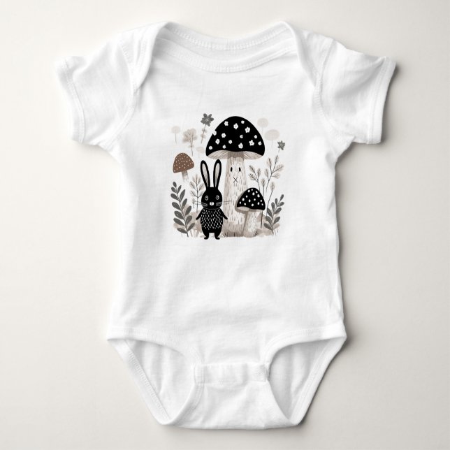 Skandinavisches Volksbunny Mushroom Baby Bodysuit Baby Strampler (Vorderseite)