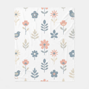 Skandinavisches Volkskunst-Blumen-Vogel-Muster Fleecedecke