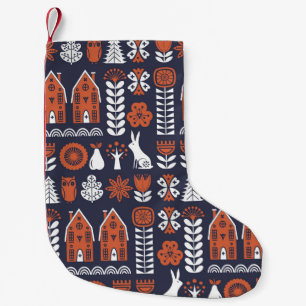 Skandinavisches Volkskunst-Vintage-Muster Kleiner Weihnachtsstrumpf