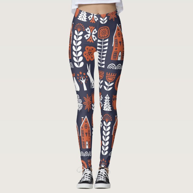 Skandinavisches Volkskunst-Vintage-Muster Leggings (Vorderseite)