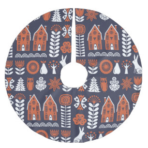 Skandinavisches Volkskunst-Vintage-Muster Polyester Weihnachtsbaumdecke