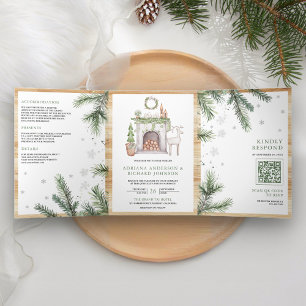 Skandinavisches Weihnachten Alles in Einem QR-Code Dreifach Gefaltete Einladung