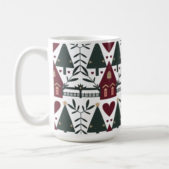 Skandinavisches Weihnachts-Hütte-Muster Kaffeetasse (Links)
