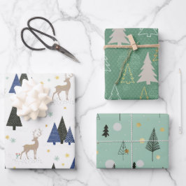 Skandinavisches Weihnachtsbaum Set von 3 Geschenkpapier Set