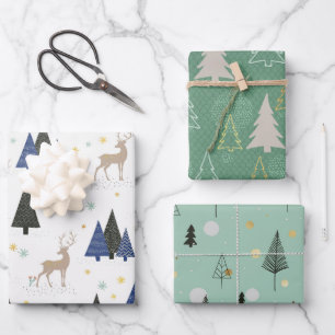 Skandinavisches Weihnachtsbaum Set von 3 Geschenkpapier Set
