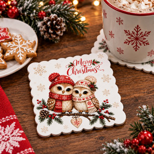 Skandinavisches Weihnachtspaar-Fest der Eulen Untersetzer