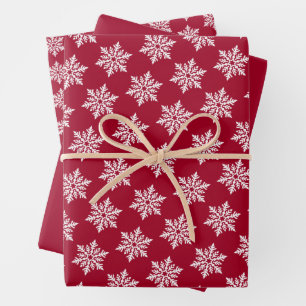 Skandinavisches weißes Schneeflockenmuster auf Feu Geschenkpapier Set