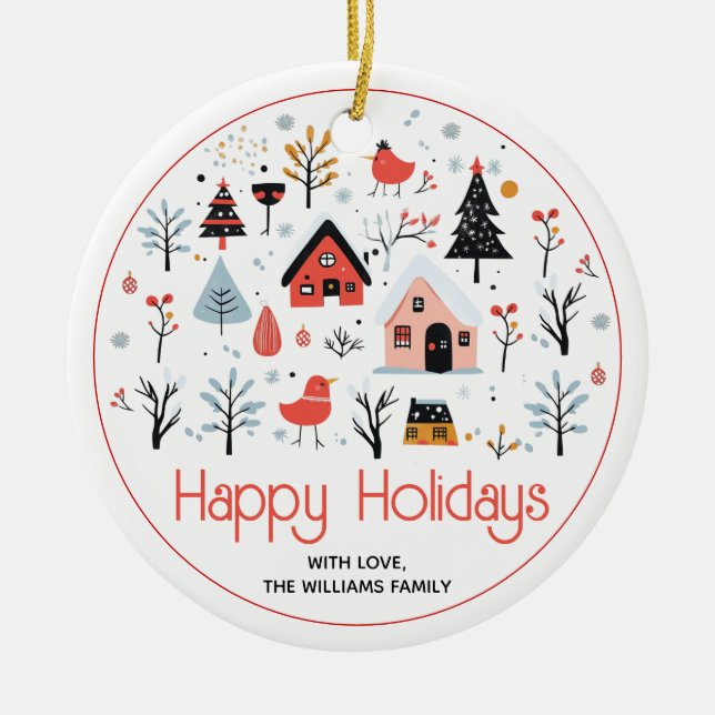 Skandinavisches Winterszenario Weihnachtsfeiertag Keramik Ornament (Vorne)