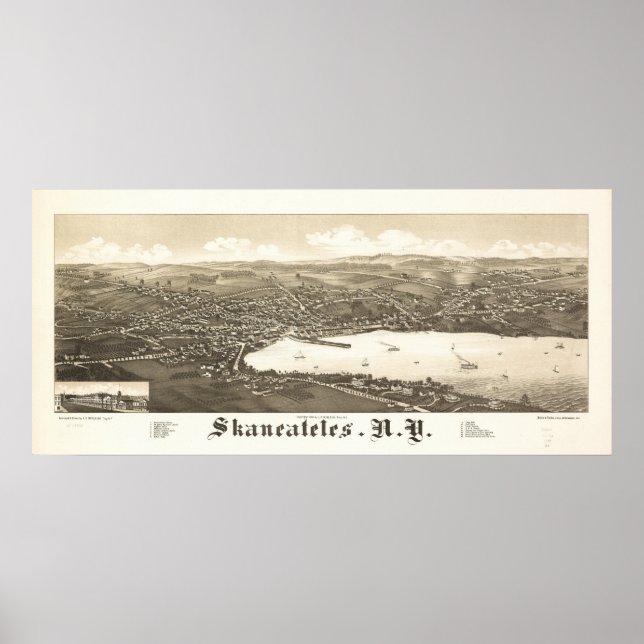 Skaneateles New York 1884 Antique Panoramabalkarte Poster (Vorne)