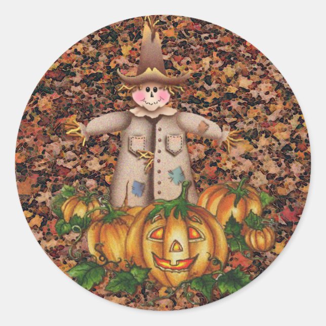 SKARECROW & PUMPKIN PATCH VON SHARON SHARPE RUNDER AUFKLEBER (Vorderseite)