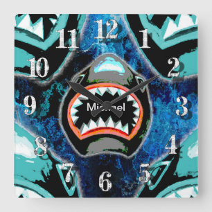 Skark Mania Funny Cartoon Illustration Quadratische Wanduhr