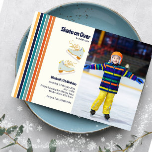 Skate auf Over Ice-Skaten Retro GeburtstagsFoto Einladung