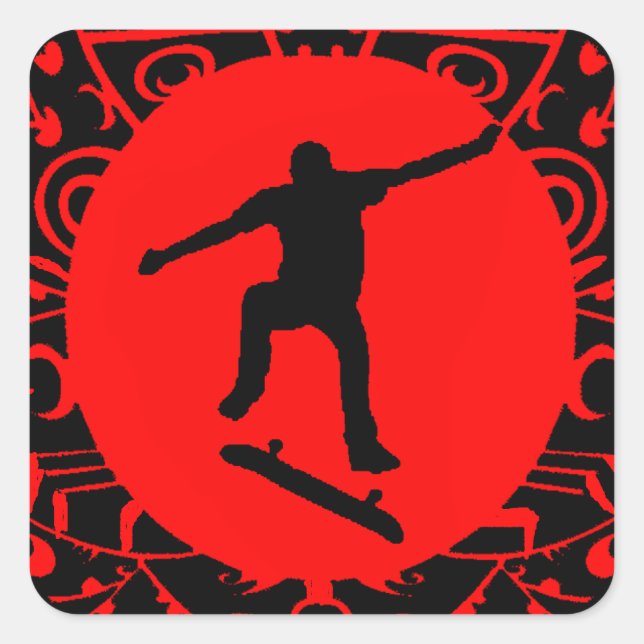 SKATE AUF ROT QUADRATISCHER AUFKLEBER (Vorderseite)