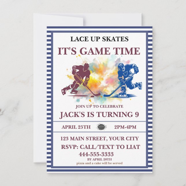 "Skate auflocken, es ist Spielzeit" Eishockey Einladung (Vorderseite)