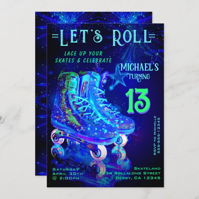 Skate Birthday Party Einladung (Vorne/Hinten)