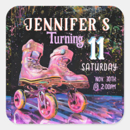 Skate Birthday Party Einladung Quadratischer Aufkleber