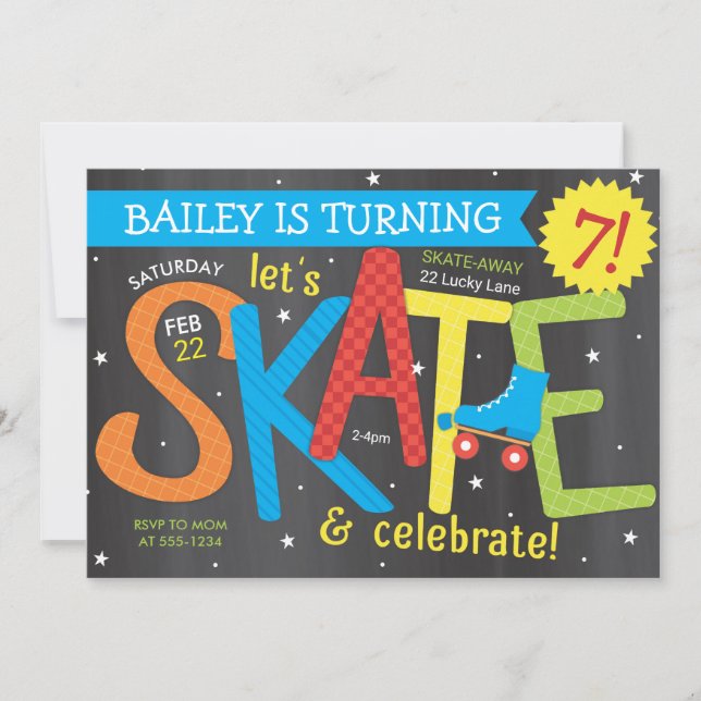 Skate Birthday Party - Rechte auf Chalkboard Einladung (Vorderseite)