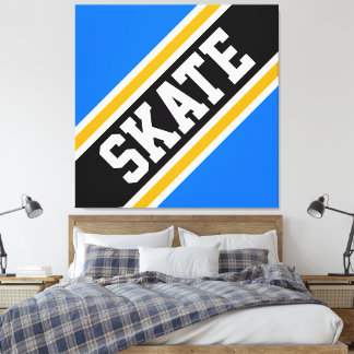 SKATE Bold Bright Blue Black Orange Racing Stripes Leinwanddruck