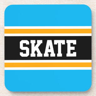 SKATE Bright Sky Blue Yellow Black Hockey Strips Getränkeuntersetzer