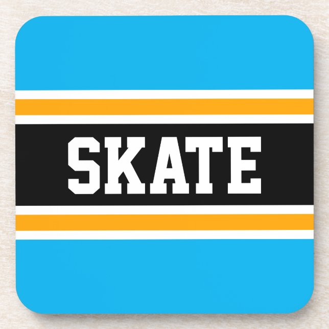 SKATE Bright Sky Blue Yellow Black Hockey Strips Getränkeuntersetzer (Vorderseite)