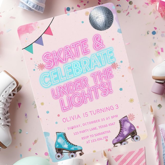 Skate & Celebrate Under the Lights Neon  Einladung (Von Creator hochgeladen)