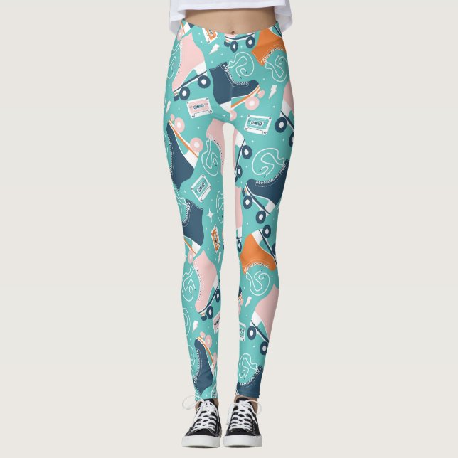 Skate der Retro-Roller: Vintage Kassette Leggings (Vorderseite)