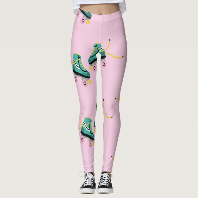 Skate der Retrowalze: rosa Muster. Leggings (Vorderseite)