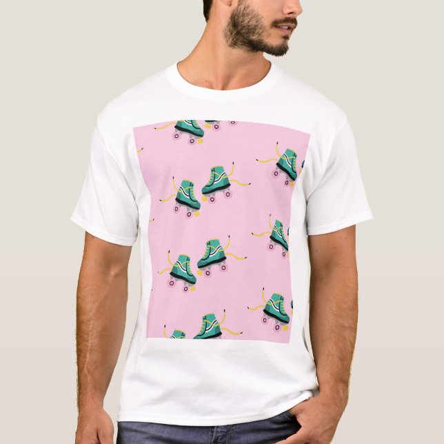 Skate der Retrowalze: rosa Muster. T-Shirt (Vorderseite)