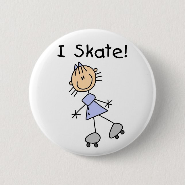 Skate des Strichmännchen-Mädchen-I Button (Vorderseite)