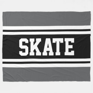 SKATE Fun Sportlich Grau Schwarz Weiß Rennstreifen Fleecedecke