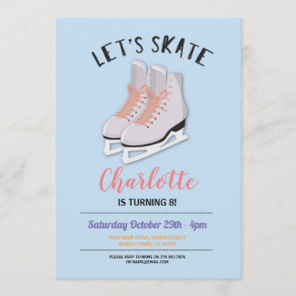 Skate Girls Blue Ice-Skaten Geburtstagsparty Einladung