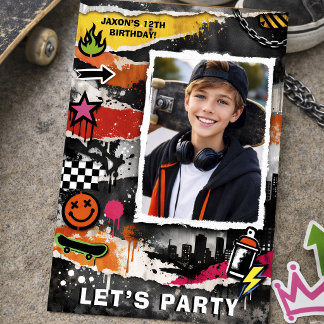 Skate-Graffiti-Teenie-Geburtstag Einladung
