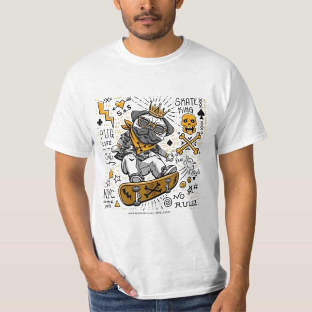 Skate-König Pug T-Shirt (Vorderseite)