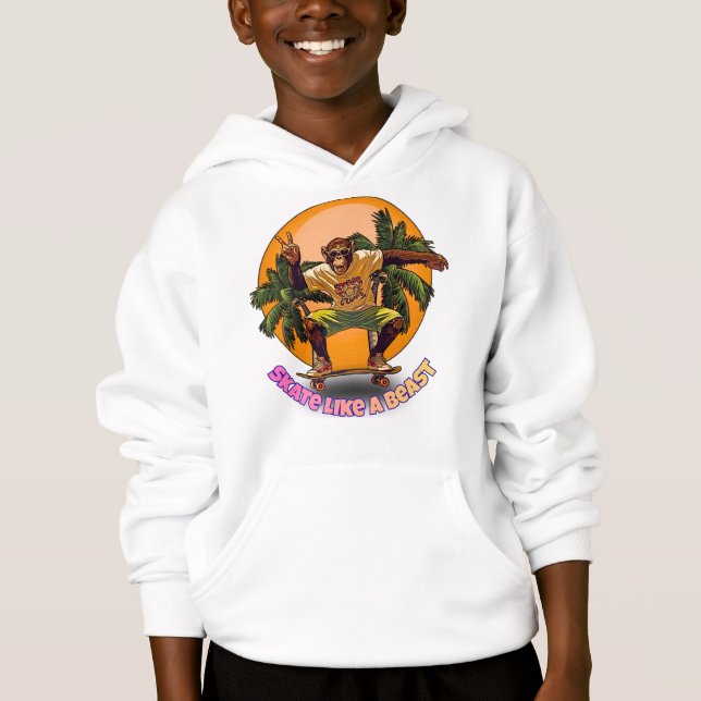 Skate Like a Beast Cool Chimpanzee Skater Design Hoodie (Vorderseite)
