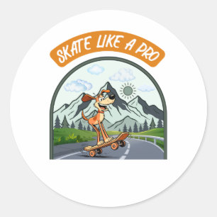 Skate Like A Pro Süßer Hund Skateboarder Classic  Runder Aufkleber